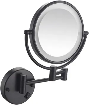 Wall Mounted Makeup Mirror,8-Inch Lighted Makeup Mirror with Magnification,Two-Sided Extendable with Distortion Free View,Extendable Arm,for Bathroom Vanity,Round Shape (Matte Black 10 ( Color : Matte