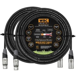 WBC-VALUELINE-2CS (22 AWG) - 2 Units - 25 Foot–Low-Capacitance Shielded Balanced Flexible Microphone, Active-Speaker & Interconnect Cables with Eminence Gold XLR Connectors