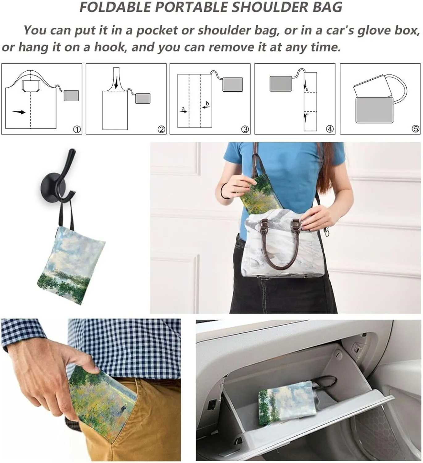 WIHVE Reusable Grocery Bag Foldable Shopping Tote Bag with Storage Pouch