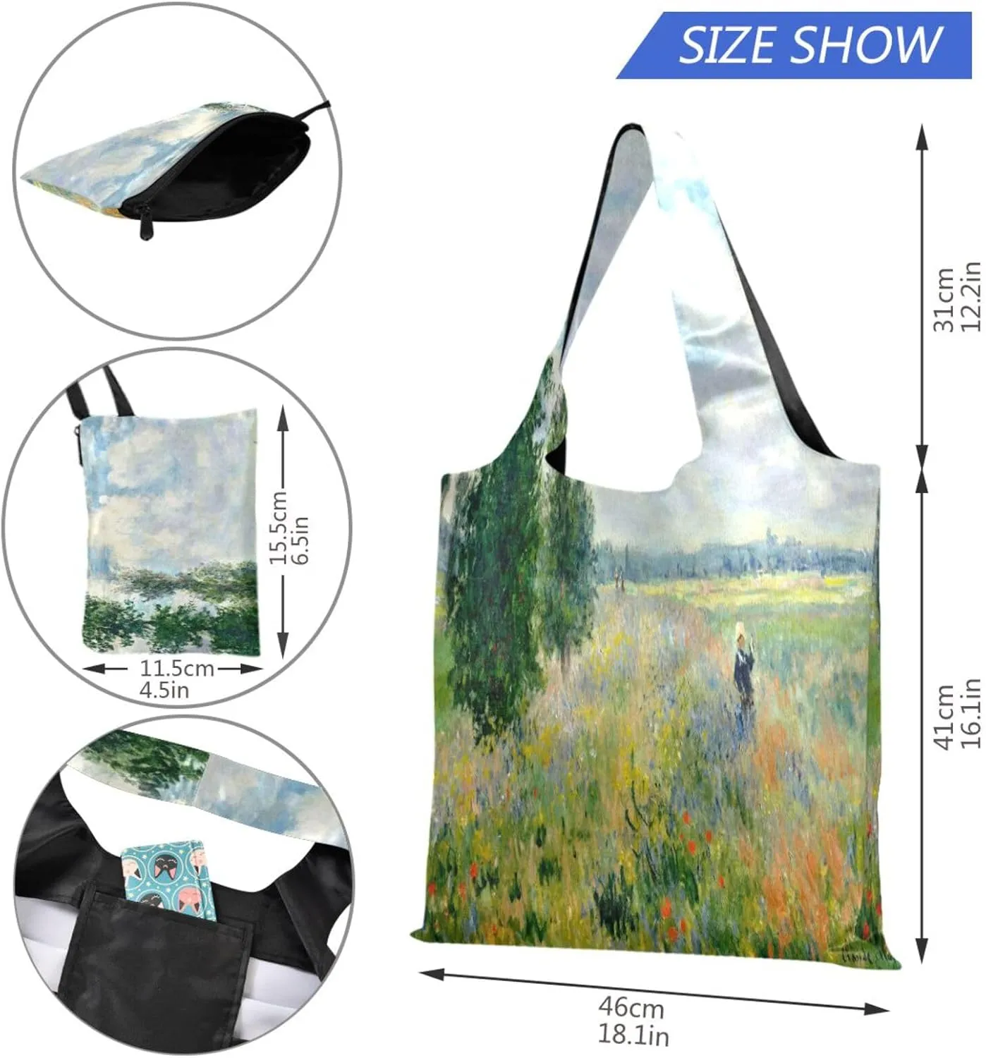 WIHVE Reusable Grocery Bag Foldable Shopping Tote Bag with Storage Pouch