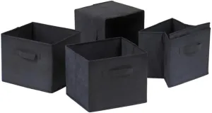 Winsome Capri 4-Pc Foldable Fabric Basket Set, Black - Durable Storage Solution for Home and Office Organization