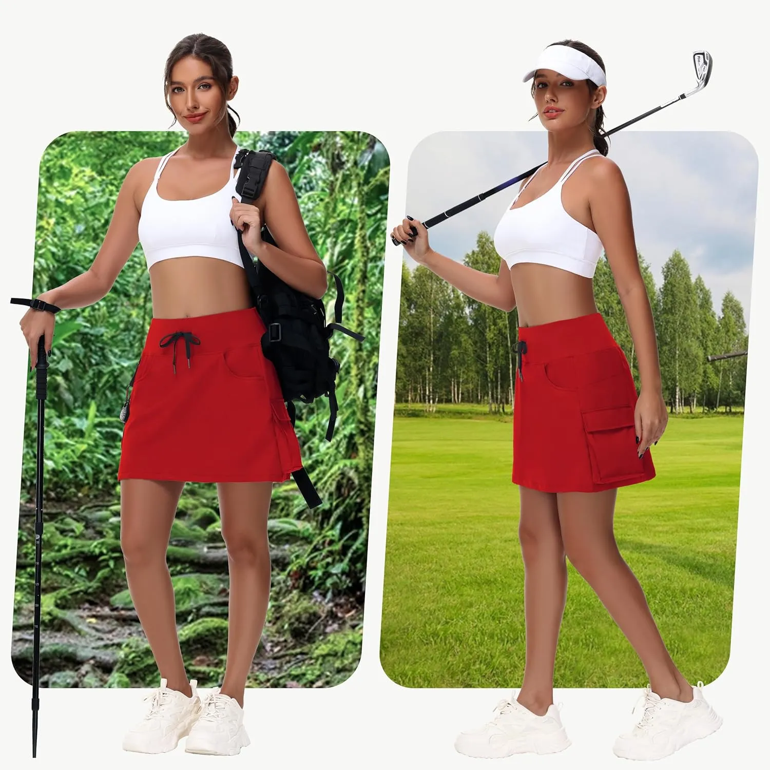 Women's 16" 20" Hiking Cargo Skort Skirt - High Waisted Golf Dressy Casual Workout Sport Skirt with Liner Quick Dry