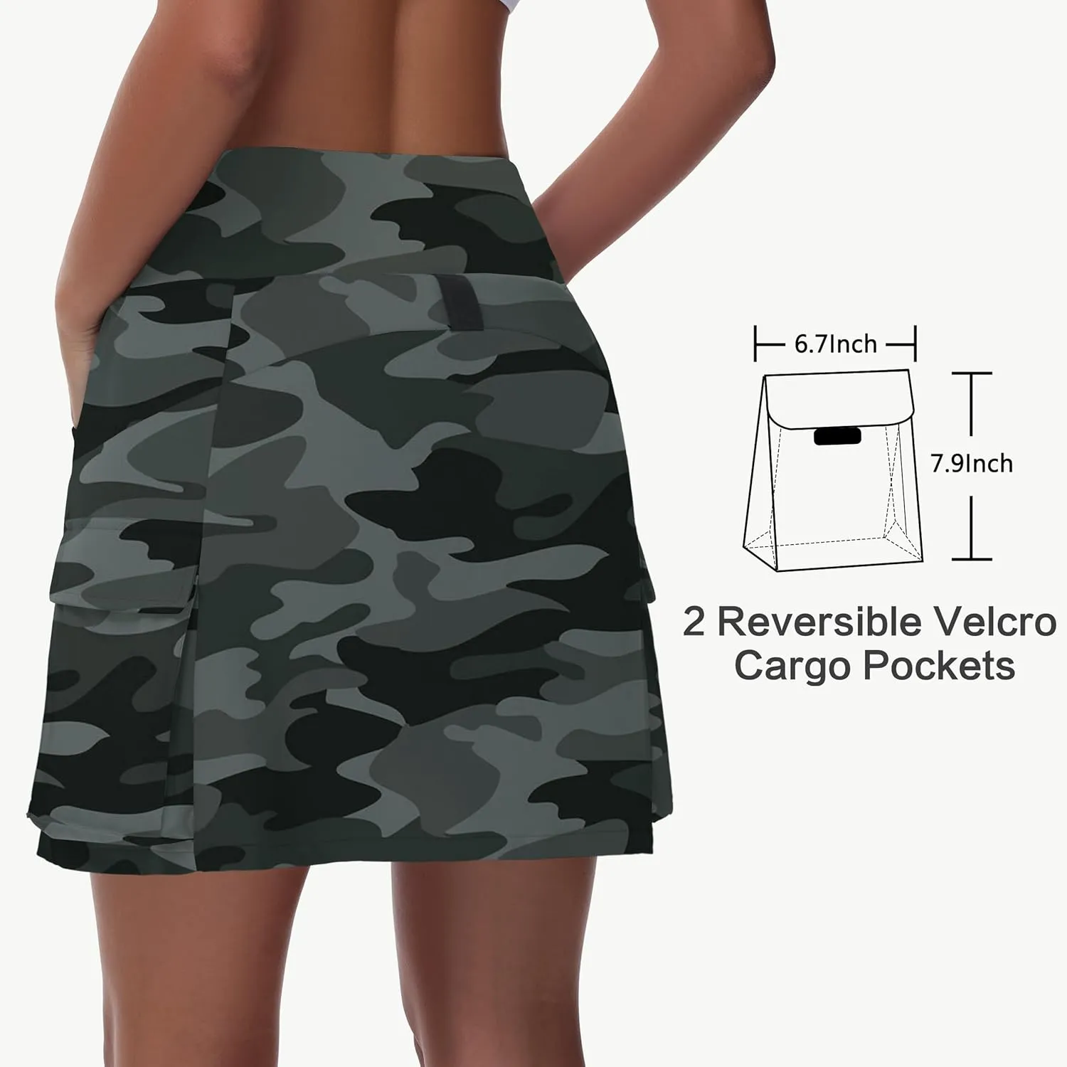 Women's 16" 20" Hiking Cargo Skort Skirt - High Waisted Golf Dressy Casual Workout Sport Skirt with Liner Quick Dry