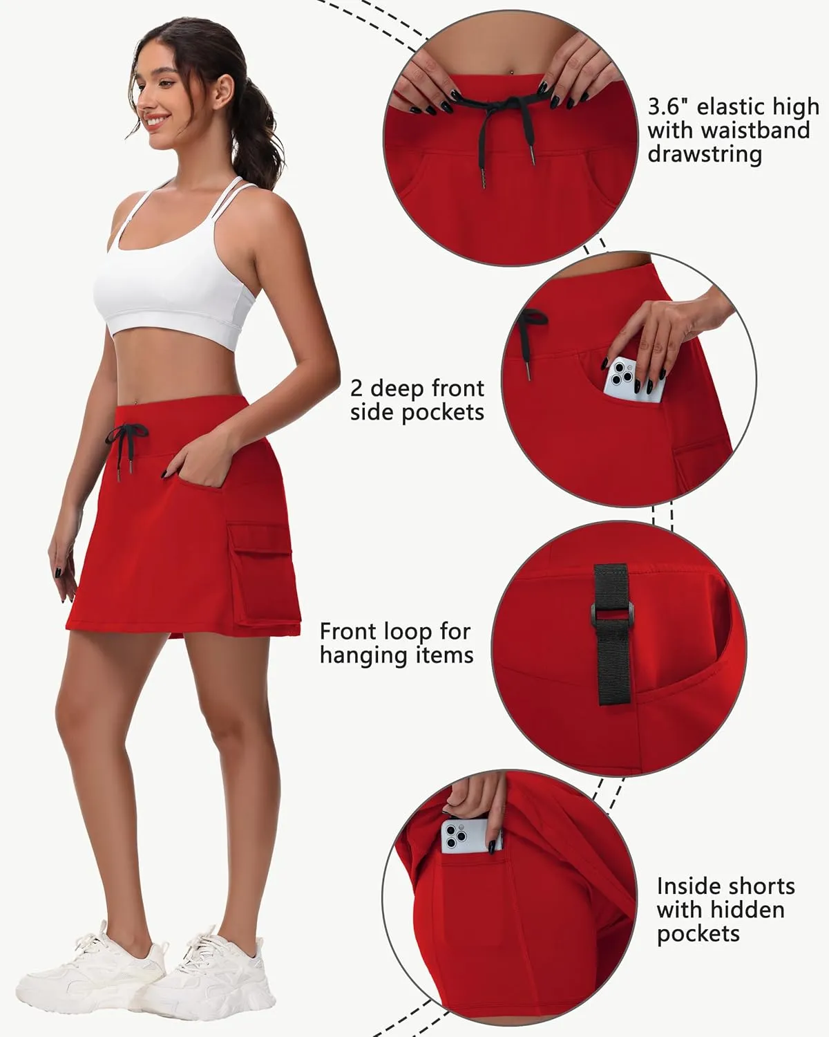 Women's 16" 20" Hiking Cargo Skort Skirt - High Waisted Golf Dressy Casual Workout Sport Skirt with Liner Quick Dry