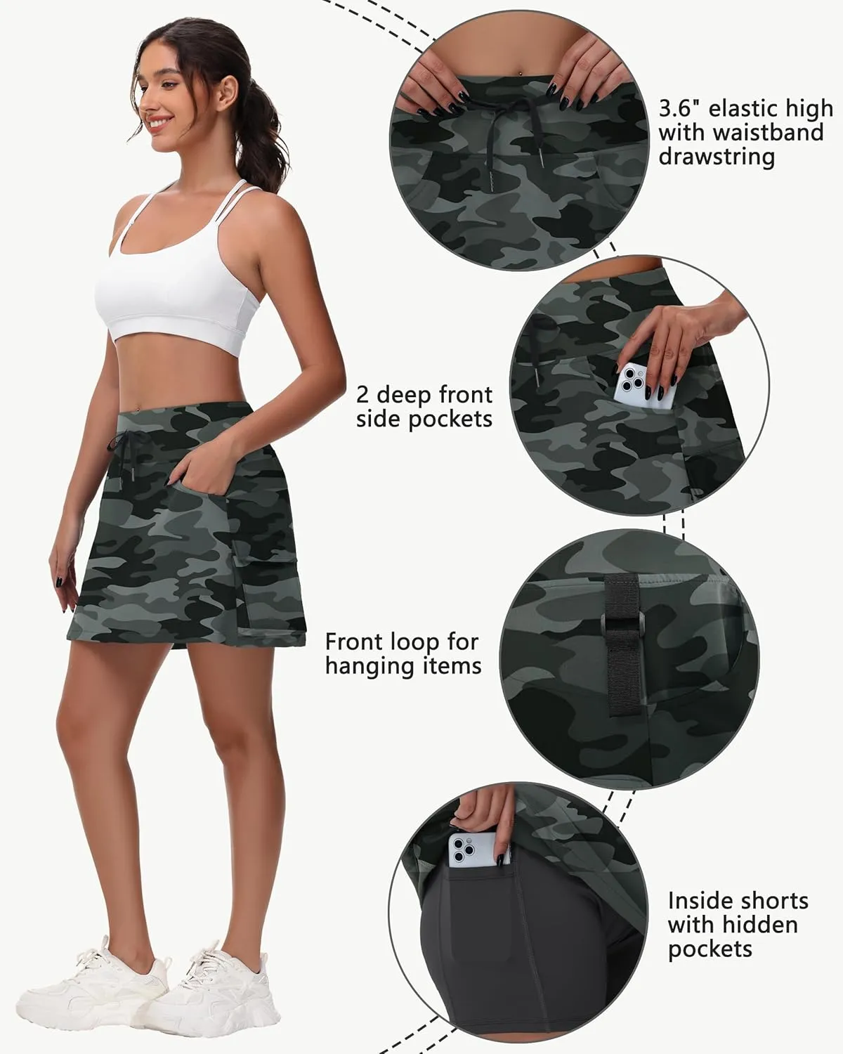 Women's 16" 20" Hiking Cargo Skort Skirt - High Waisted Golf Dressy Casual Workout Sport Skirt with Liner Quick Dry