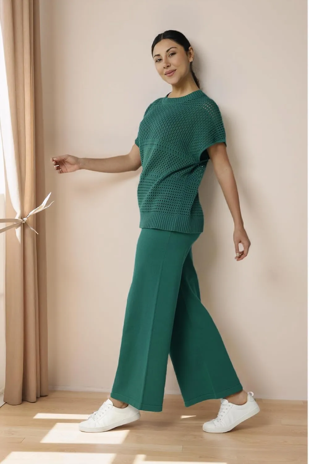 Women's 2-Piece Cotton Knit Set - Breathable Lounge to Office Outfit, Spring Fall Travel Essentials