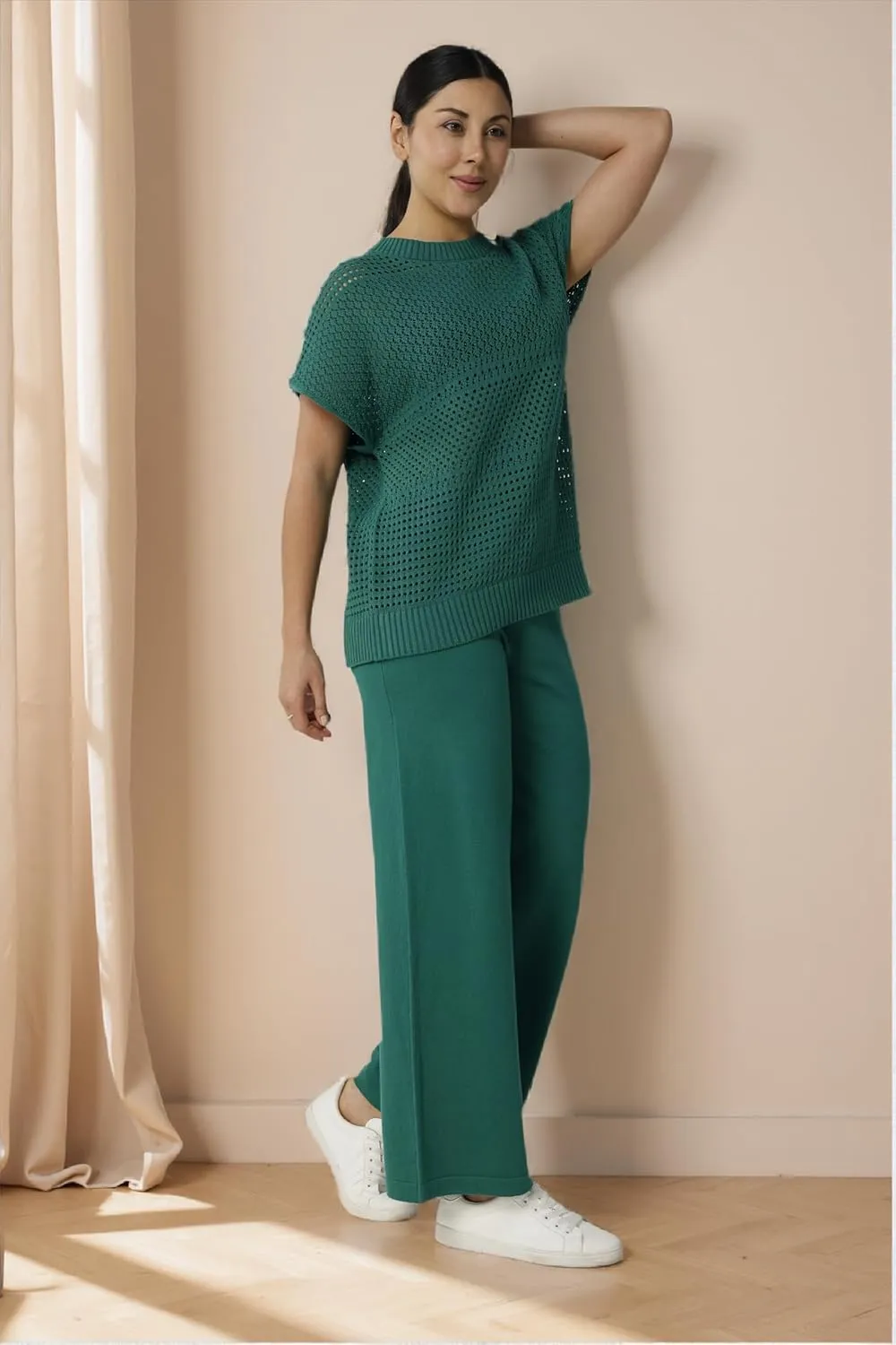 Women's 2-Piece Cotton Knit Set - Breathable Lounge to Office Outfit, Spring Fall Travel Essentials