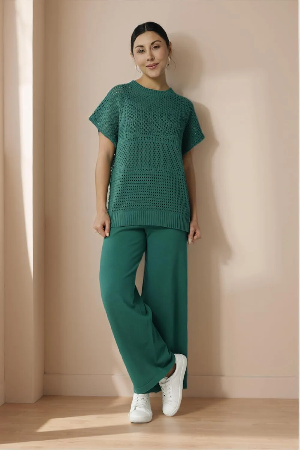 Women's 2-Piece Cotton Knit Set - Breathable Lounge to Office Outfit, Spring Fall Travel Essentials