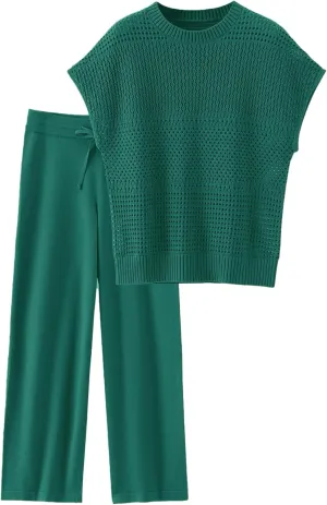 Women's 2-Piece Cotton Knit Set - Breathable Lounge to Office Outfit, Spring Fall Travel Essentials