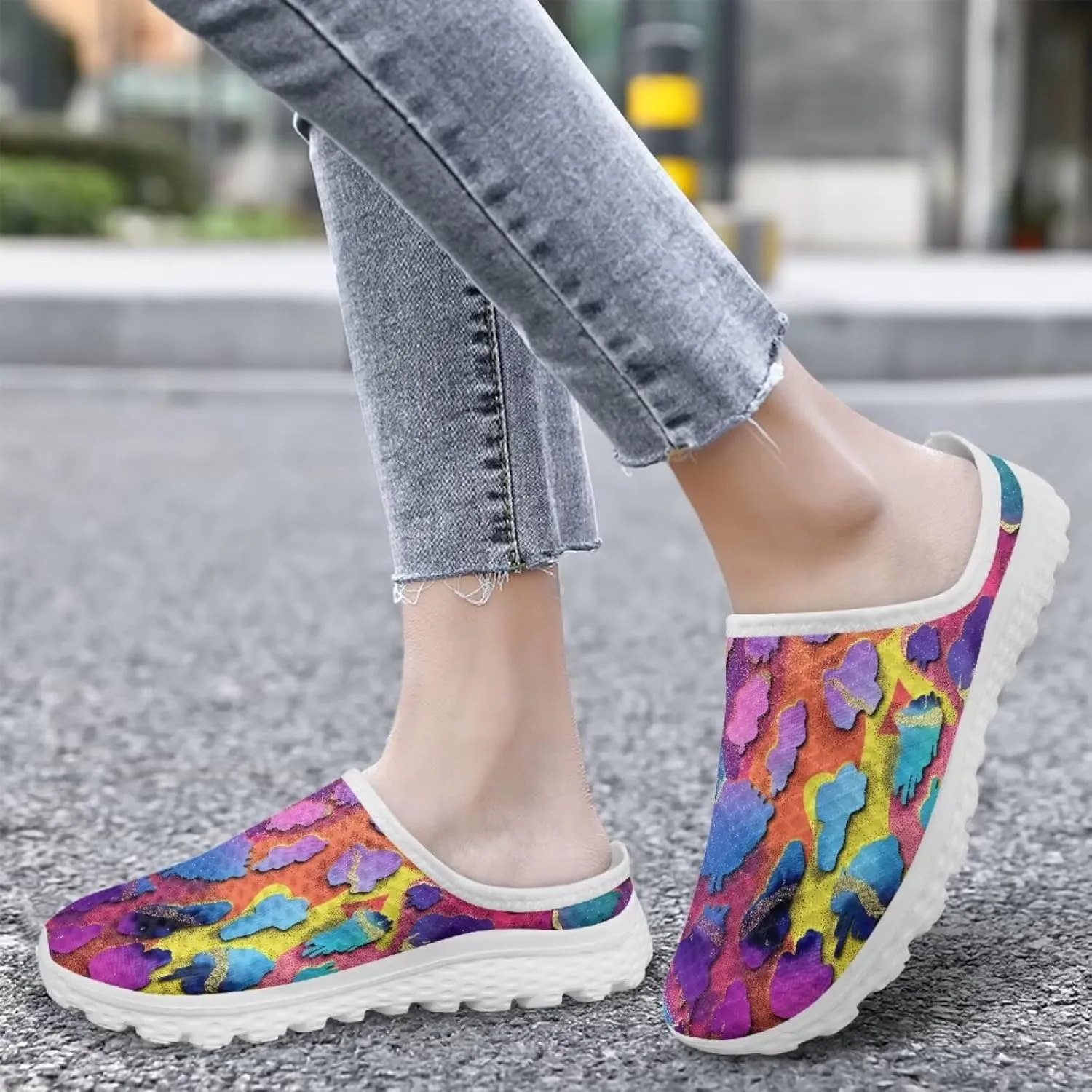 Women's Backless Walking Sneakers Slip-on Mule Shoes Closed Toe Slippers Lightweight Anti Skid Footwear