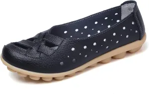 Women's Cowhide Leather Shoes Loafer Casual Slip On Shoe Driving Moccasins Closed Toe Boat Flats Walking Sandals