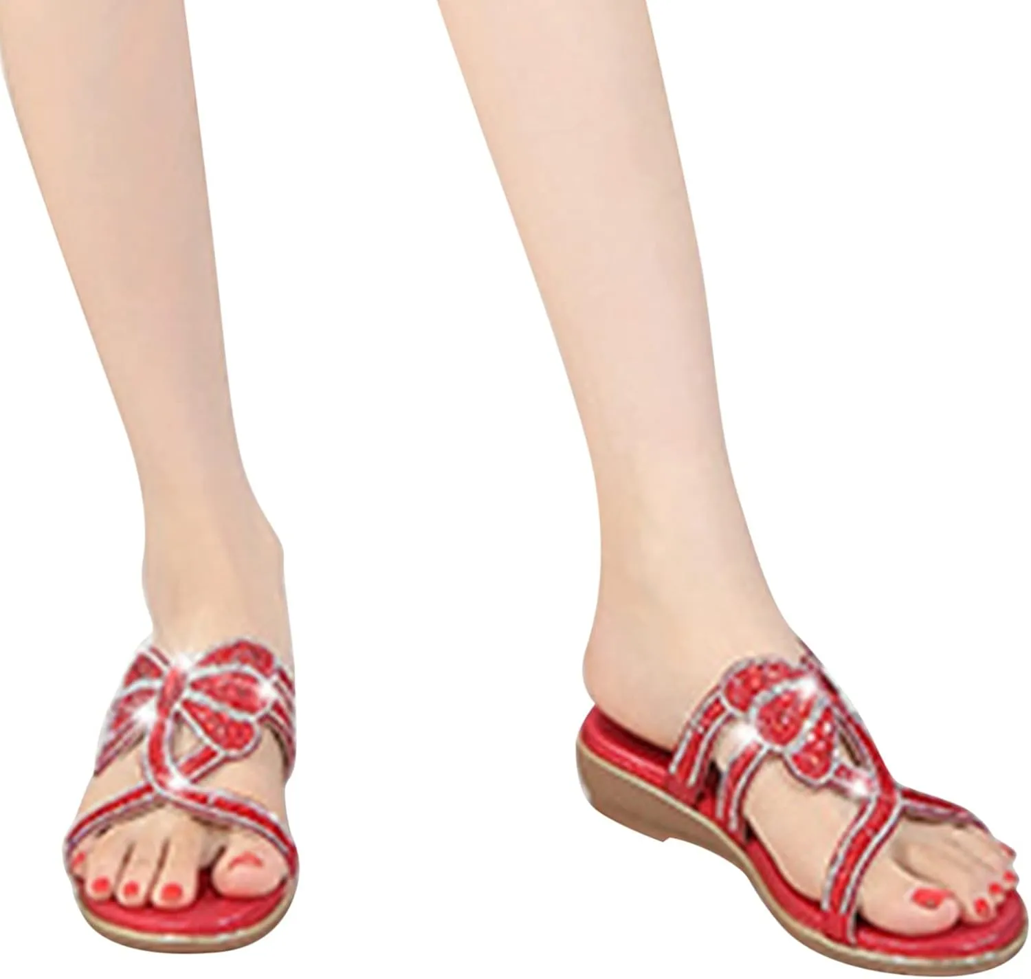 Women's Fashion Rhinestones Dragonfly Sandals T-Strap Bohemian Sandals Breathable Dressy Summer Outdoor Slip On Flat Shoes