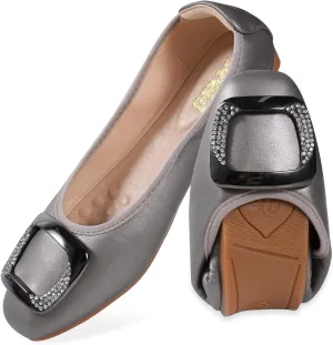 Womens Foldable Soft Ballet Flats Square Toe Sparkly Beads Comfortable Slip On Ballerina Dress Flat Shoes