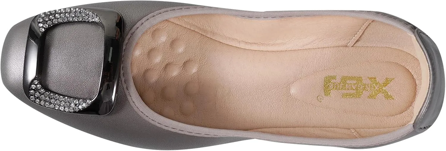 Womens Foldable Soft Ballet Flats Square Toe Sparkly Beads Comfortable Slip On Ballerina Dress Flat Shoes