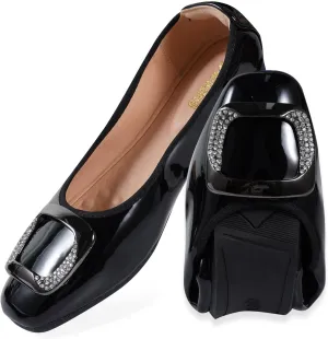 Womens Foldable Soft Ballet Flats Square Toe Sparkly Beads Comfortable Slip On Ballerina Dress Flat Shoes
