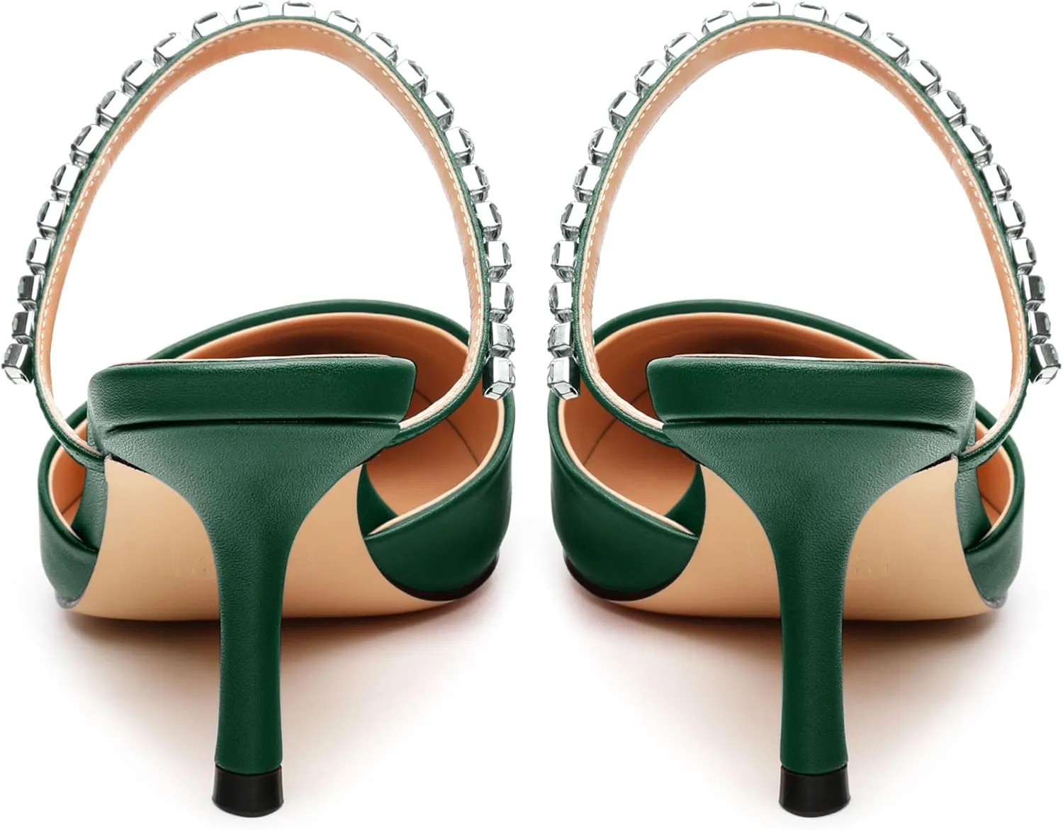 Women's Heeled Mules Rhinestone Strap Pointed Toe Pumps Stiletto Mid Heels Slip On Wedding Party Sandals for Women 2.5 Inch