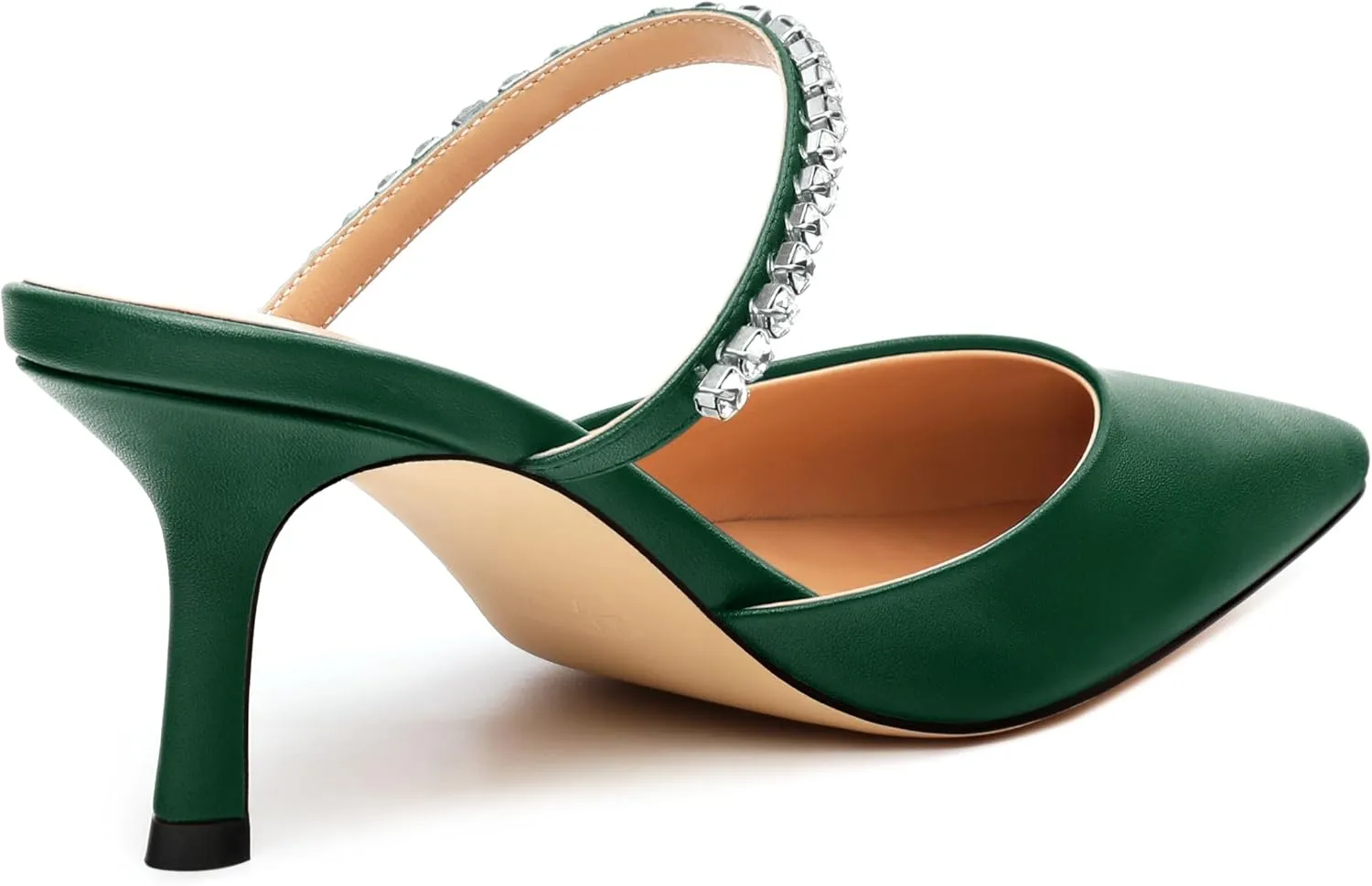 Women's Heeled Mules Rhinestone Strap Pointed Toe Pumps Stiletto Mid Heels Slip On Wedding Party Sandals for Women 2.5 Inch