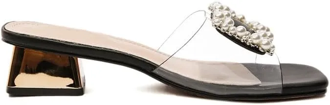 Women's Low Heels Clear Sandals Slip On Block Heel Chunky Wedding Dress Shoes