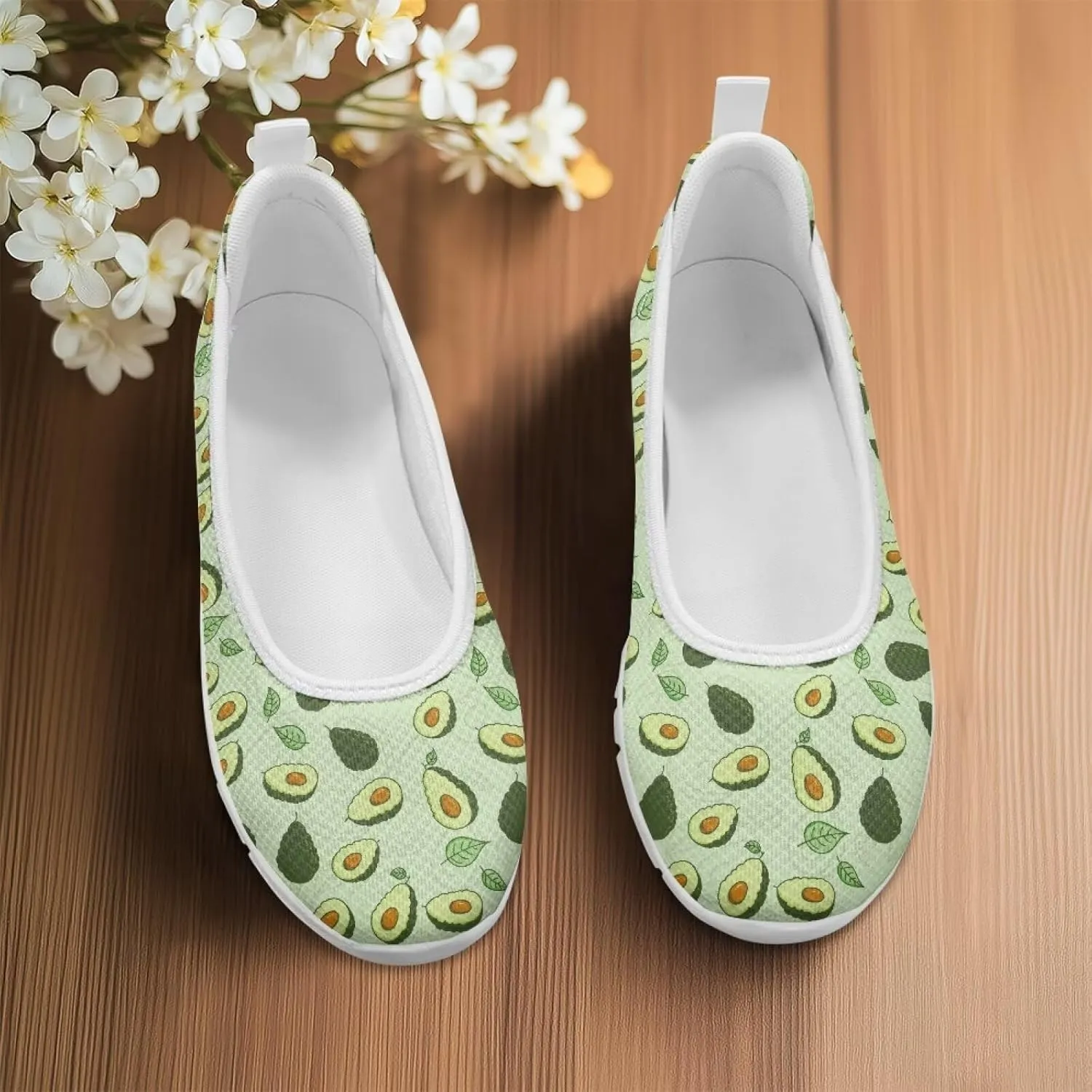 Women's Mesh Flats Shoes Breathable Slip On Shoes Casual Flats Comfortable Lightweight Walking Shoes White Sole Size 6-11
