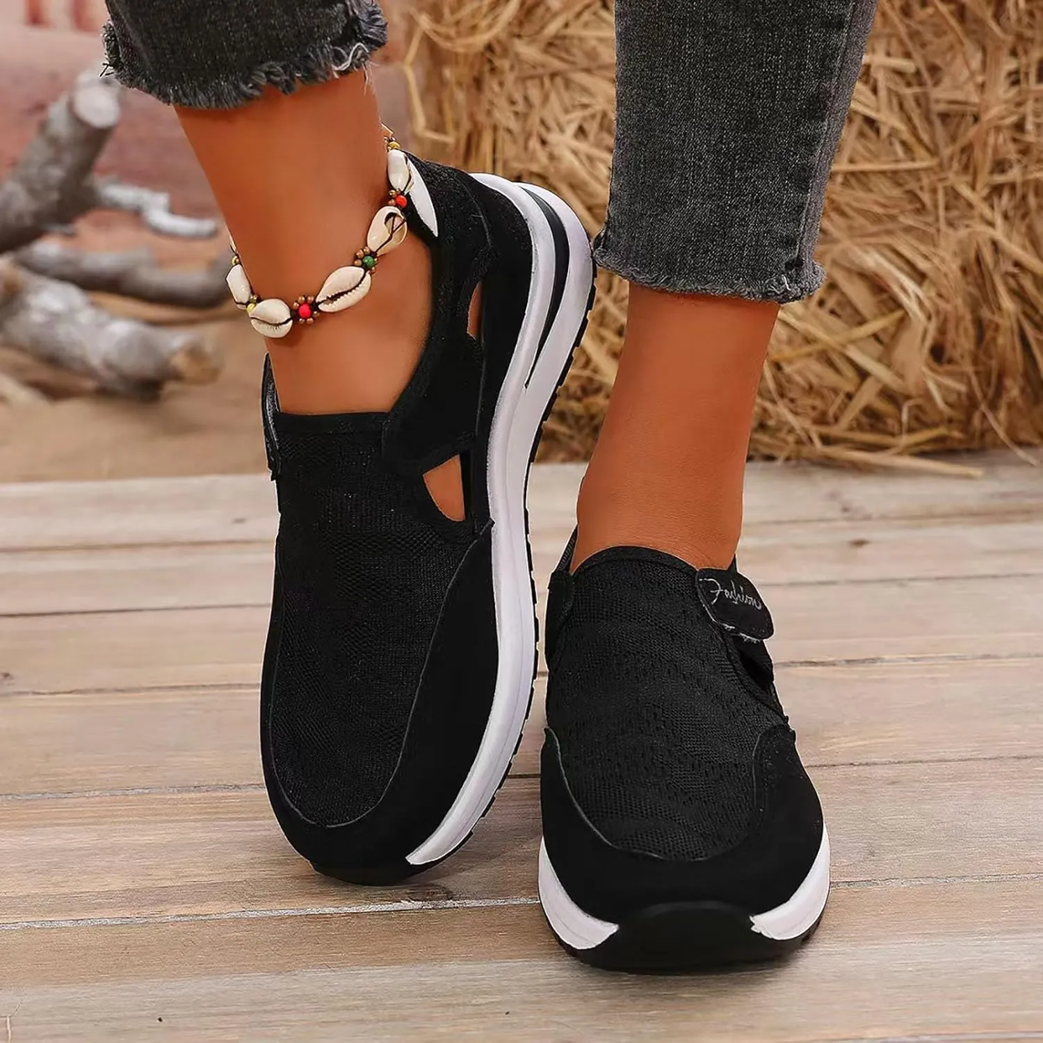 Women's Orthopedic Shoes, Casual Breathable Mesh Flat Sneakers, Low Cut Slip On Casual Summer Fashion Platform Walking Shoes