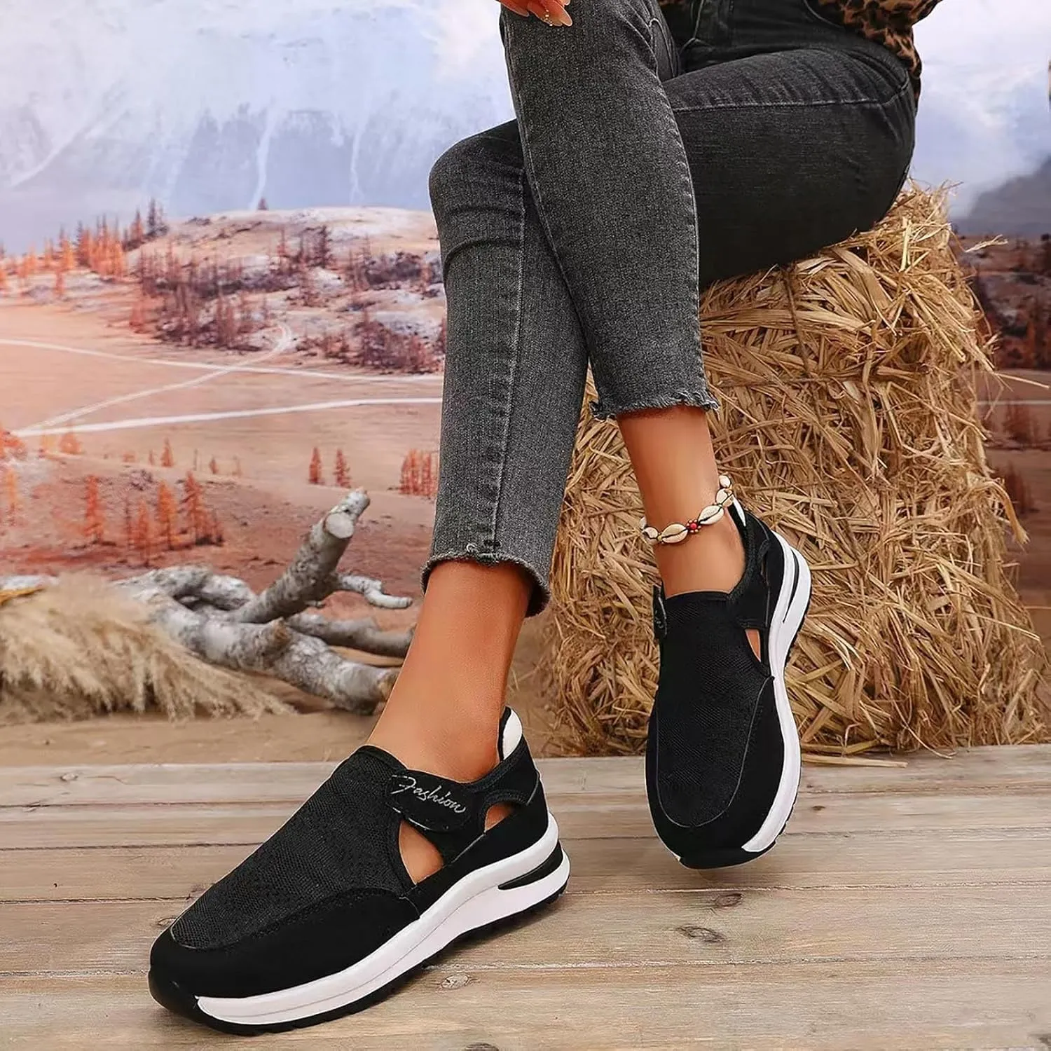 Women's Orthopedic Shoes, Casual Breathable Mesh Flat Sneakers, Low Cut Slip On Casual Summer Fashion Platform Walking Shoes