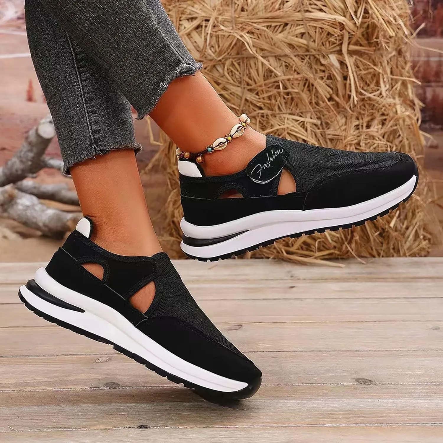 Women's Orthopedic Shoes, Casual Breathable Mesh Flat Sneakers, Low Cut Slip On Casual Summer Fashion Platform Walking Shoes