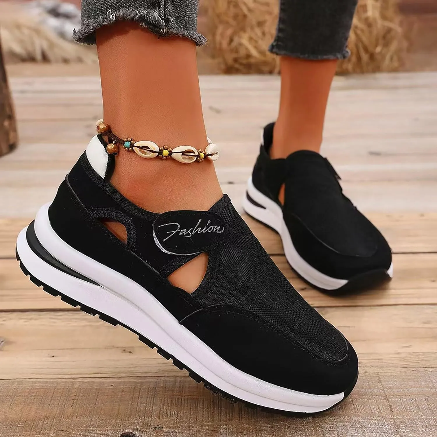 Women's Orthopedic Shoes, Casual Breathable Mesh Flat Sneakers, Low Cut Slip On Casual Summer Fashion Platform Walking Shoes