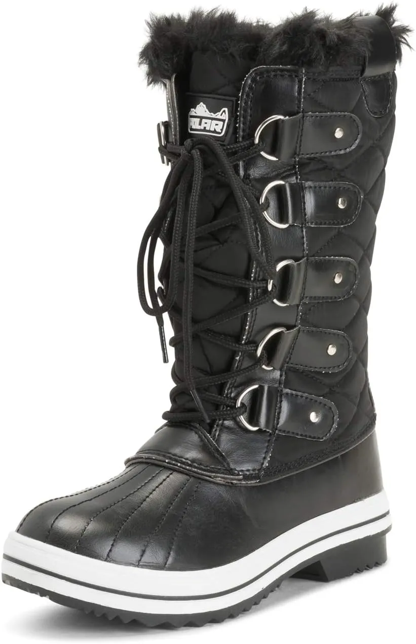 Womens Snow Boot Nylon Tall Winter Fur Lined Snow Warm Waterproof Rain Boot - Black - 7-38 - CD0025