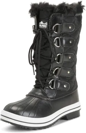 Womens Snow Boot Nylon Tall Winter Fur Lined Snow Warm Waterproof Rain Boot - Black - 7-38 - CD0025