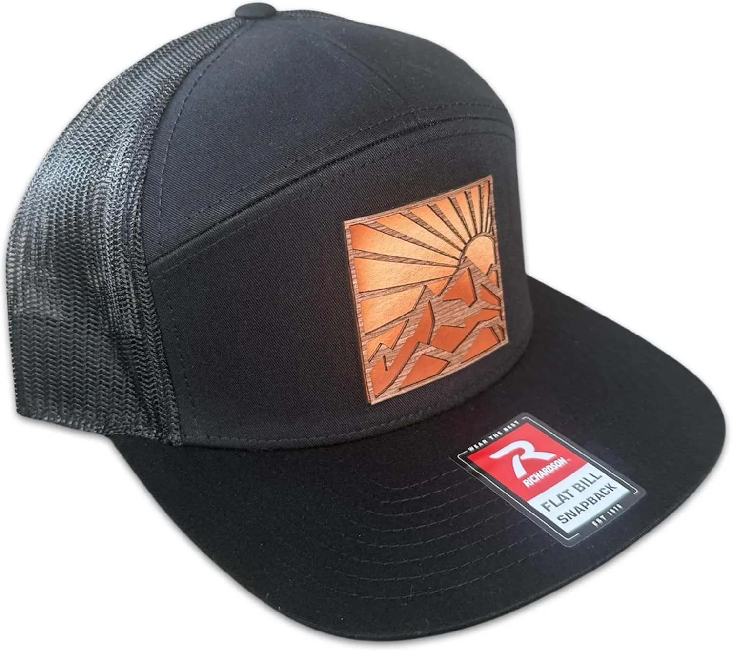 WoodHide© Mountain Sunrise Hat – Trucker Cap for Men – Richardson 112 or 168 Snapback – Outdoor Mountain Scene Baseball Hat
