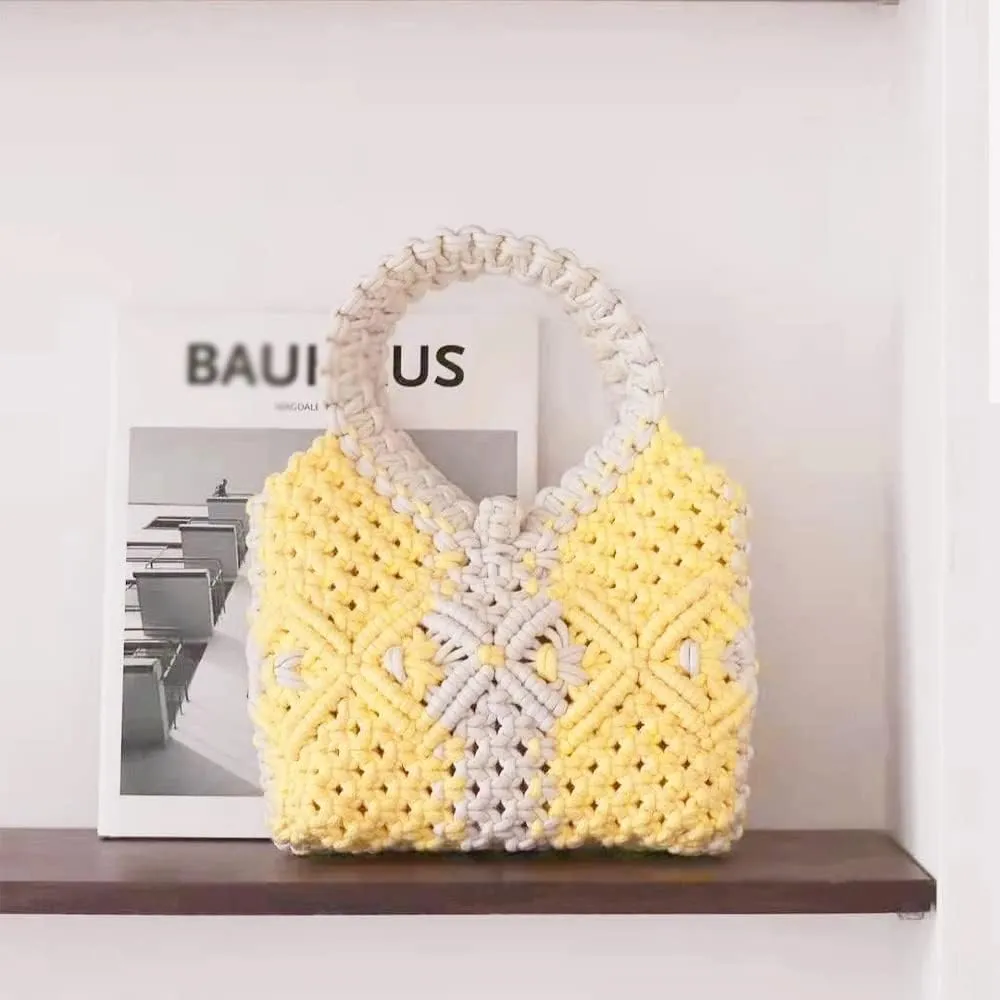 Woolen Knitted Cotton Rope Braided HandBags Women All Handmade Bag with Handle for Female