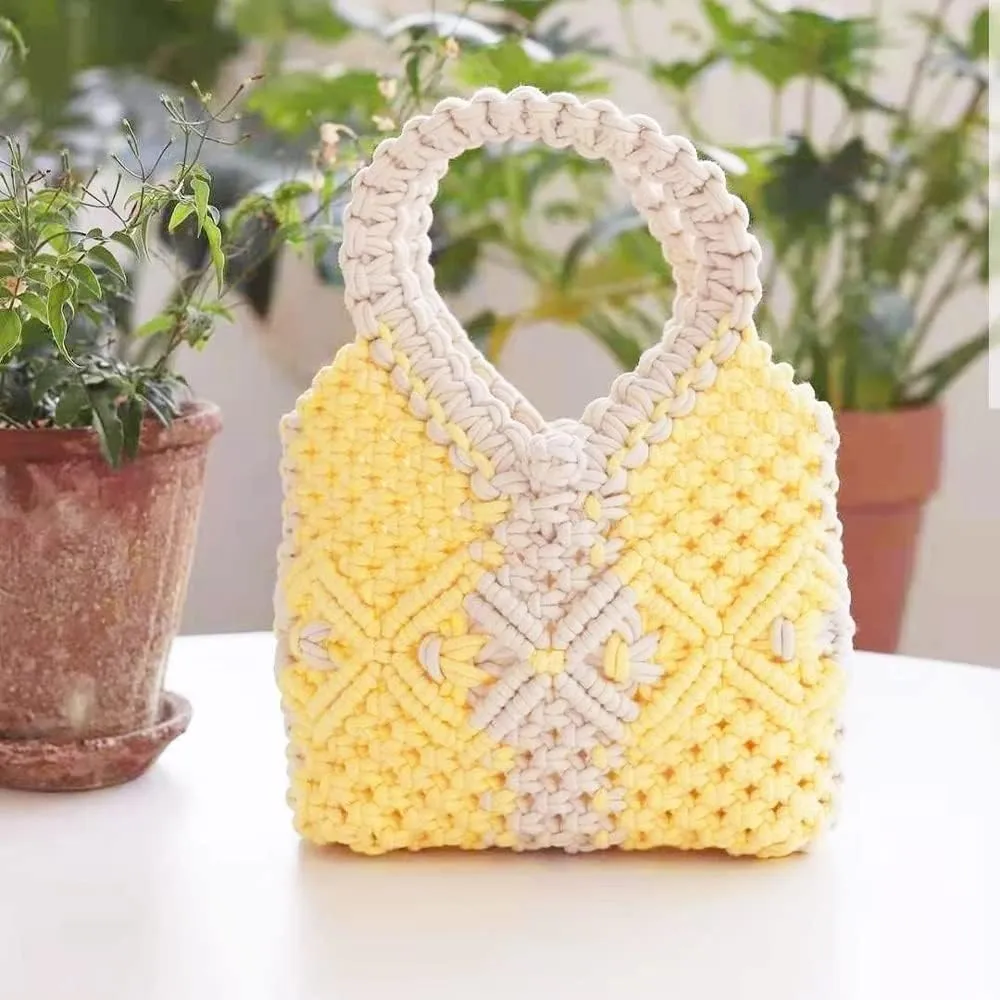 Woolen Knitted Cotton Rope Braided HandBags Women All Handmade Bag with Handle for Female