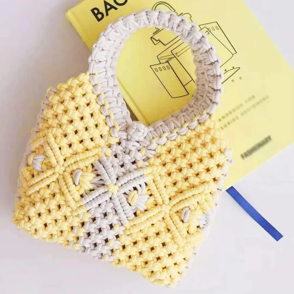 Woolen Knitted Cotton Rope Braided HandBags Women All Handmade Bag with Handle for Female