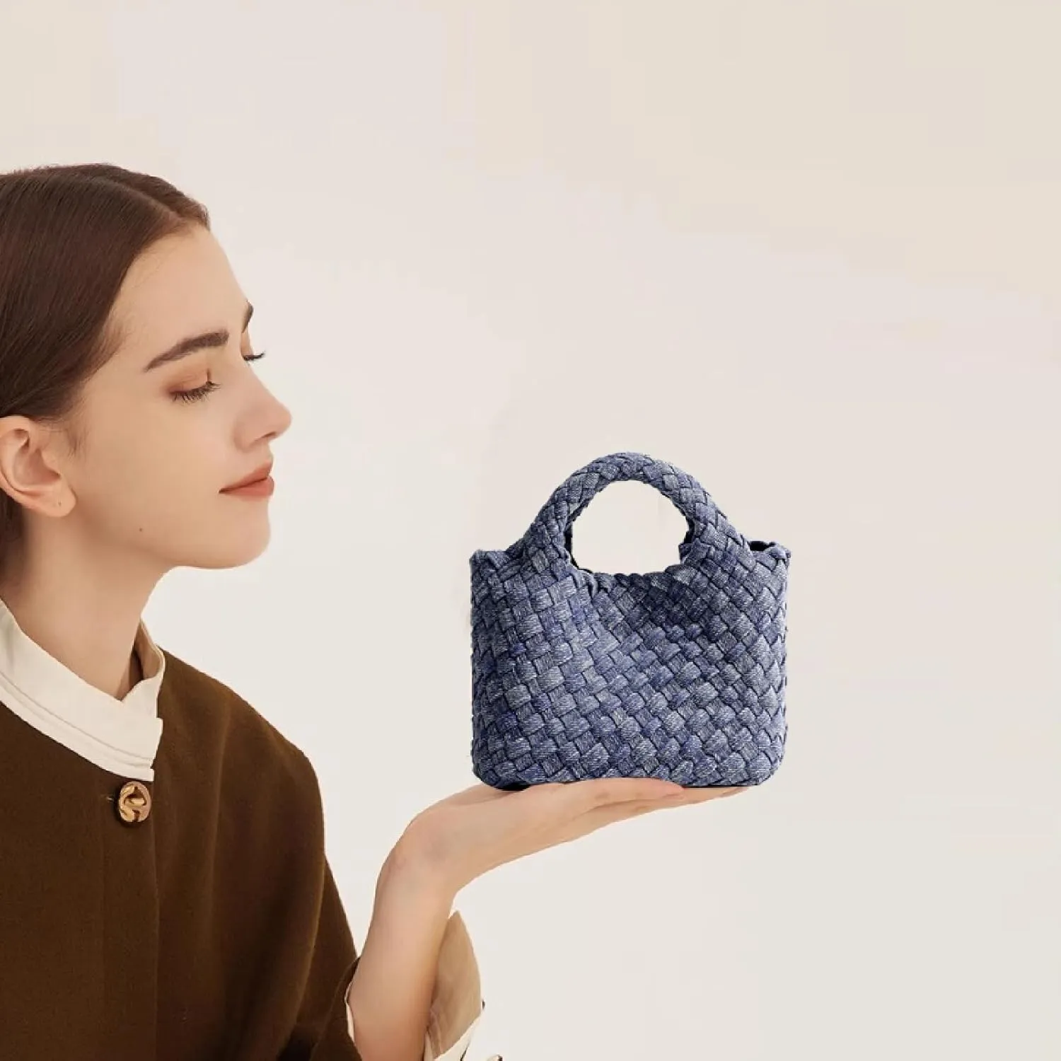 Woven Tote Bag for Women with Coin Purse, Foldable Chain Small Crossbody Handbags, Fashion Shoulder Bag, Hobo Satchel