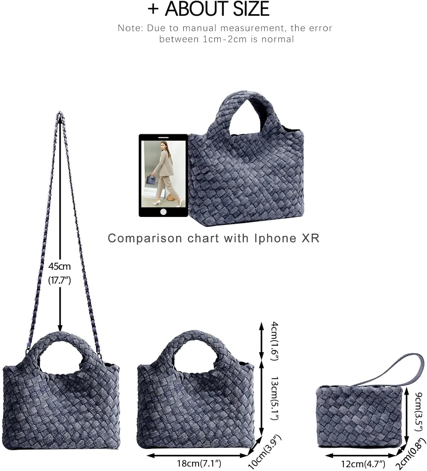 Woven Tote Bag for Women with Coin Purse, Foldable Chain Small Crossbody Handbags, Fashion Shoulder Bag, Hobo Satchel