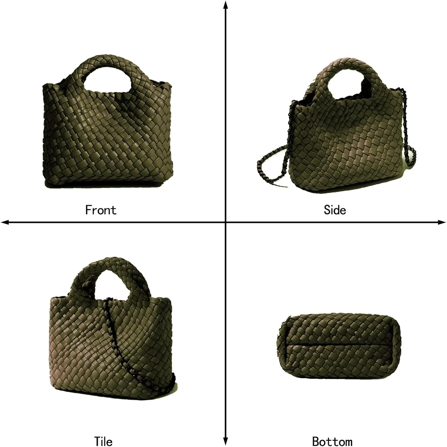 Woven Tote Bag for Women with Coin Purse, Foldable Chain Small Crossbody Handbags, Fashion Shoulder Bag, Hobo Satchel