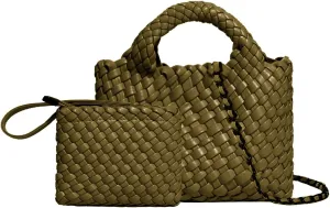 Woven Tote Bag for Women with Coin Purse, Foldable Chain Small Crossbody Handbags, Fashion Shoulder Bag, Hobo Satchel