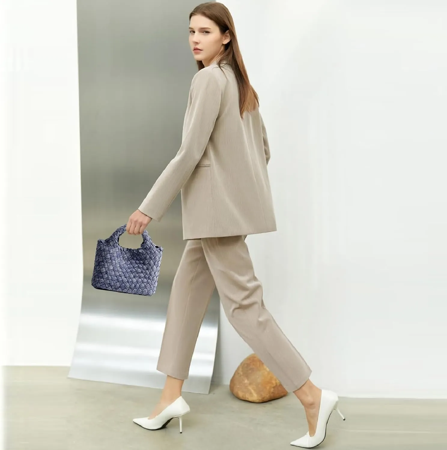 Woven Tote Bag for Women with Coin Purse, Foldable Chain Small Crossbody Handbags, Fashion Shoulder Bag, Hobo Satchel