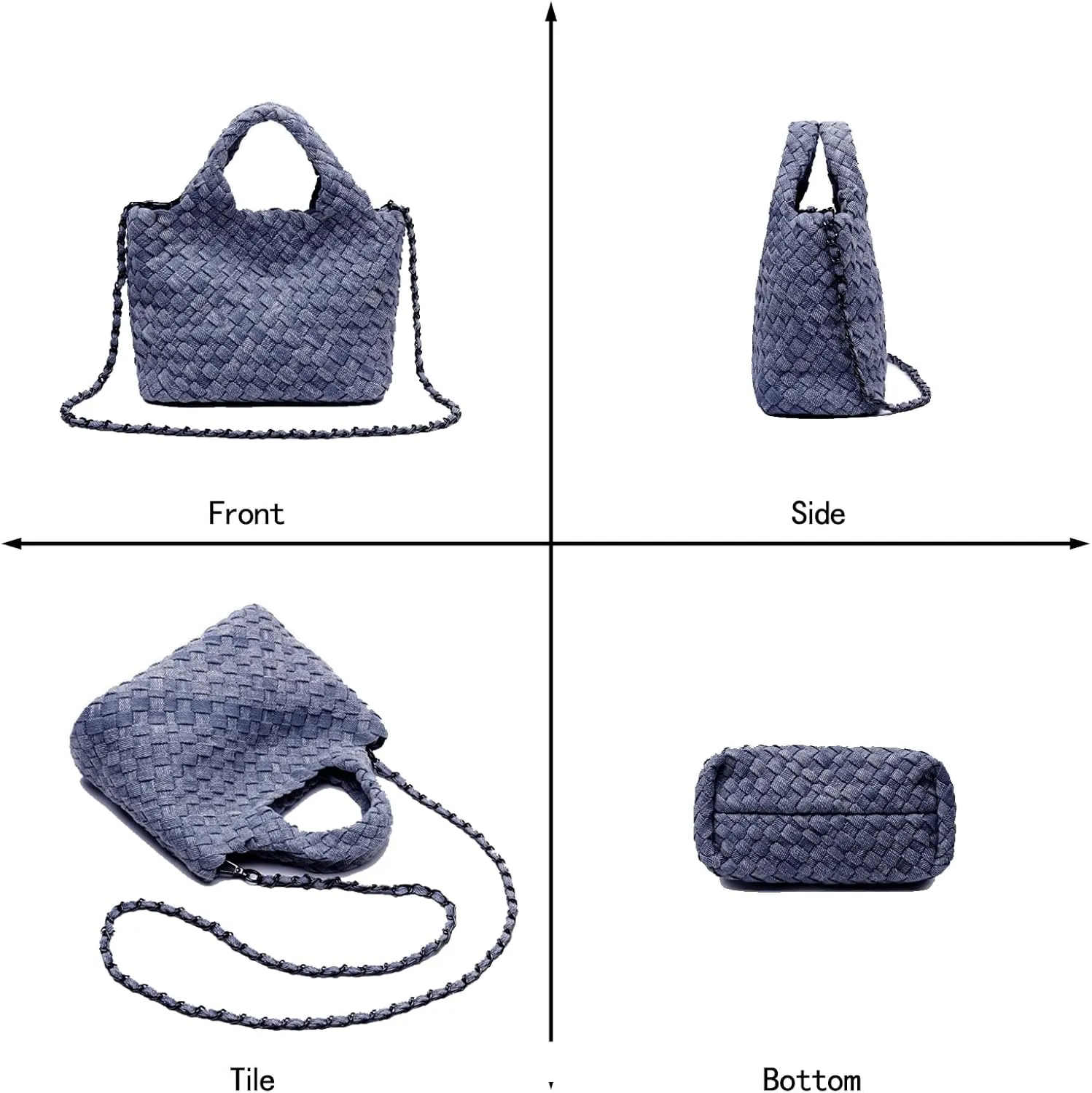 Woven Tote Bag for Women with Coin Purse, Foldable Chain Small Crossbody Handbags, Fashion Shoulder Bag, Hobo Satchel