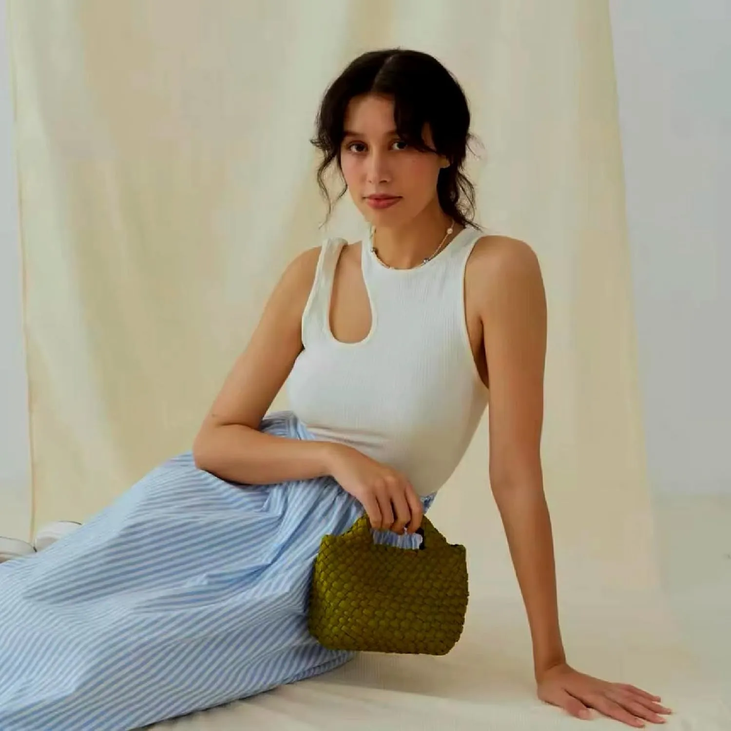 Woven Tote Bag for Women with Coin Purse, Foldable Chain Small Crossbody Handbags, Fashion Shoulder Bag, Hobo Satchel