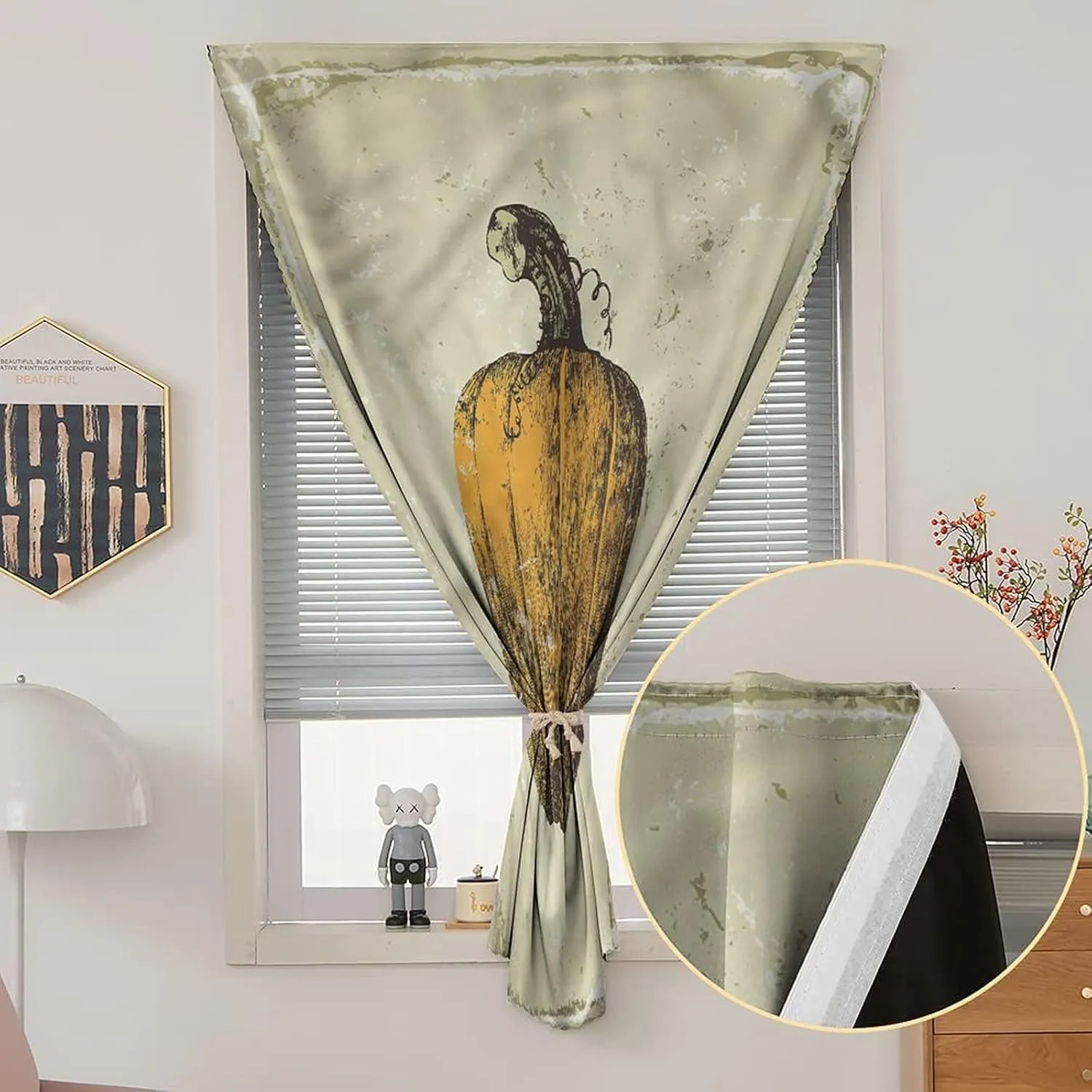 XISUNYA Adjustable Blackout Shades, Pumpkin Portable Blackout Curtain, Vintage Grungy Style Sketch Print Living Room Bedroom Window Drapes,59W x84L Inches, for Bathroom Living Room Bedroom