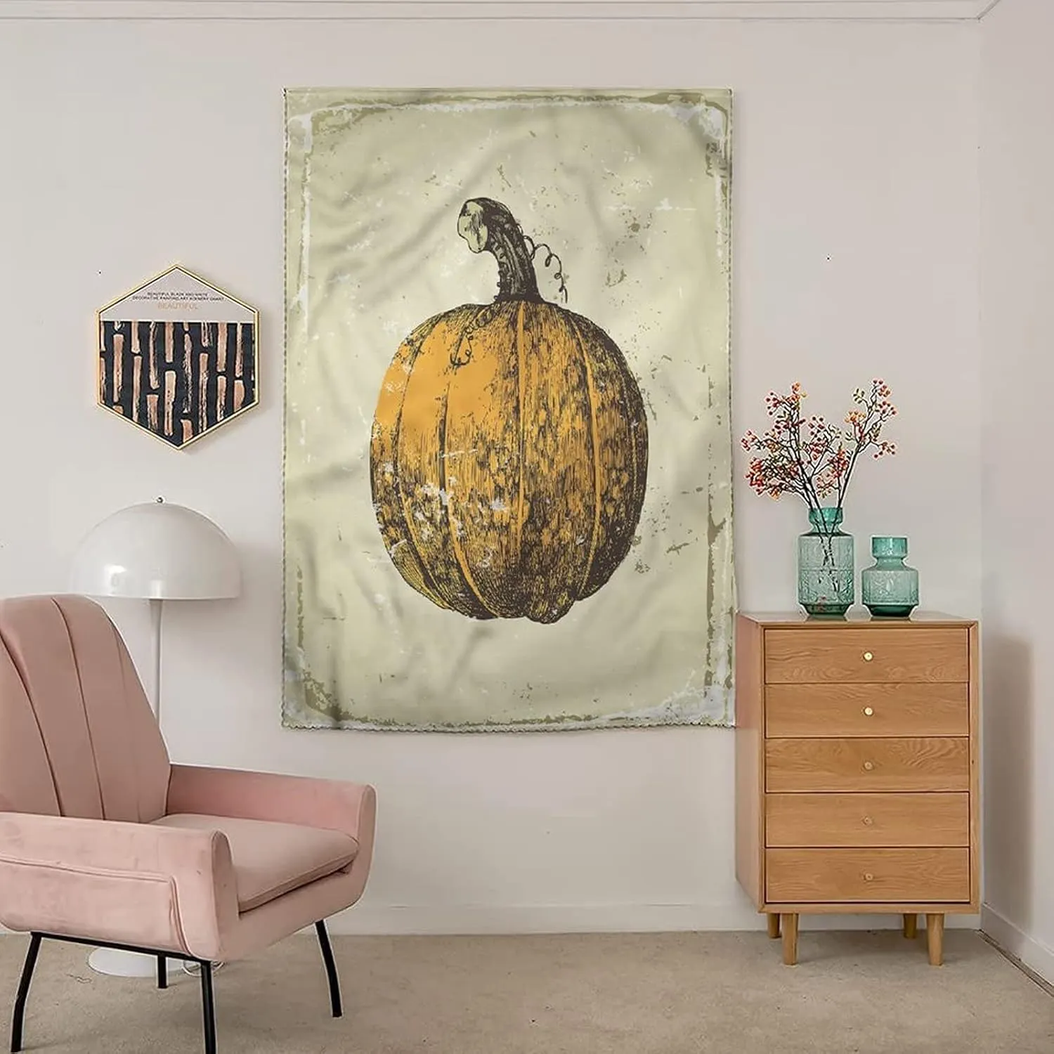 XISUNYA Adjustable Blackout Shades, Pumpkin Portable Blackout Curtain, Vintage Grungy Style Sketch Print Living Room Bedroom Window Drapes,59W x84L Inches, for Bathroom Living Room Bedroom