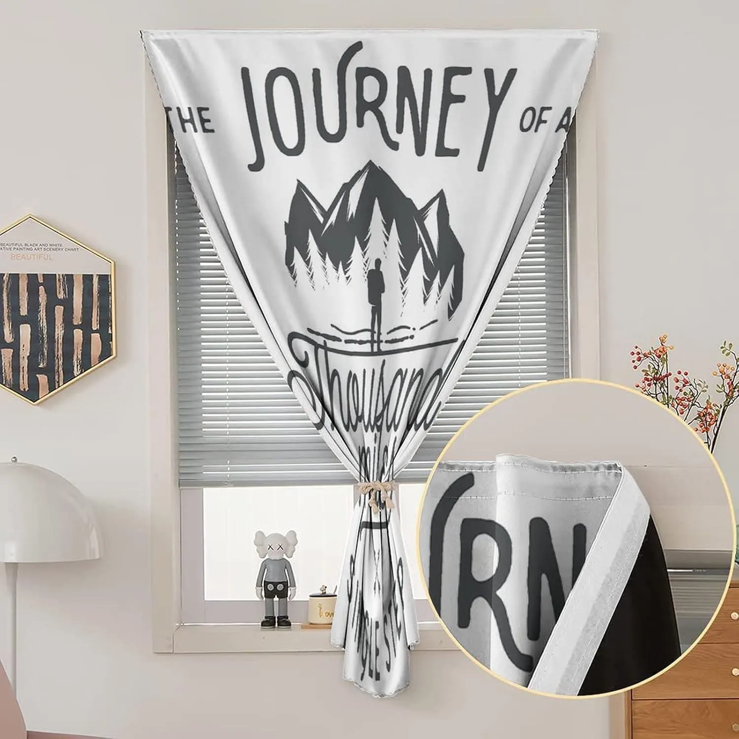 XISUNYA Self Adhesive Portable Blackout Curtains, Adventure Room Darkening Curtains, Long Journeys Starts with a Single Step Quote Print Temporary Blackout Blinds,59W x72L Inch, for Kitchen Bathroom