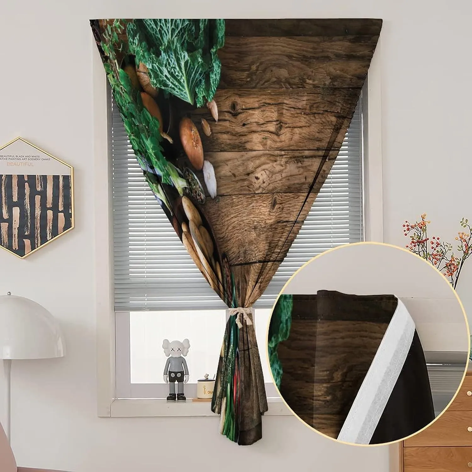 XISUNYA Travel Windows Blackout Curtain, Harvest Curtain Shades, Vegetables on Wooden Table Print Adjustable Temporary Blackout Shades,35W x63L Inch, for Bathroom Living Room Bedroom