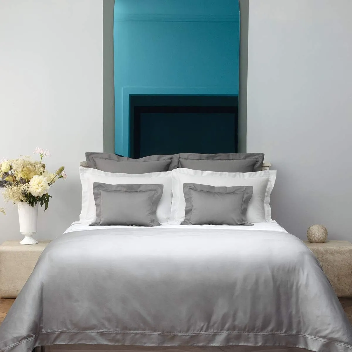 Yves Delorme Triomphe Platine (Platinum Grey) Twin 68 x 86 in Duvet Cover - Extra Soft and Warm Luxury Sheets, 100% Natural Organic French Bed Linens - Breathable and Durable