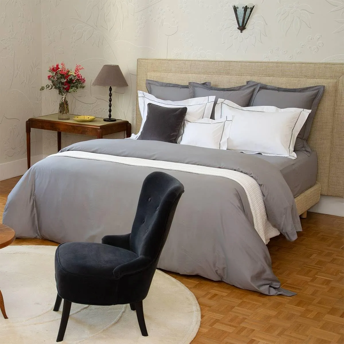 Yves Delorme Triomphe Platine (Platinum Grey) Twin 68 x 86 in Duvet Cover - Extra Soft and Warm Luxury Sheets, 100% Natural Organic French Bed Linens - Breathable and Durable