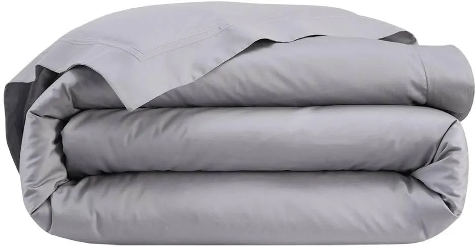 Yves Delorme Triomphe Platine (Platinum Grey) Twin 68 x 86 in Duvet Cover - Extra Soft and Warm Luxury Sheets, 100% Natural Organic French Bed Linens - Breathable and Durable