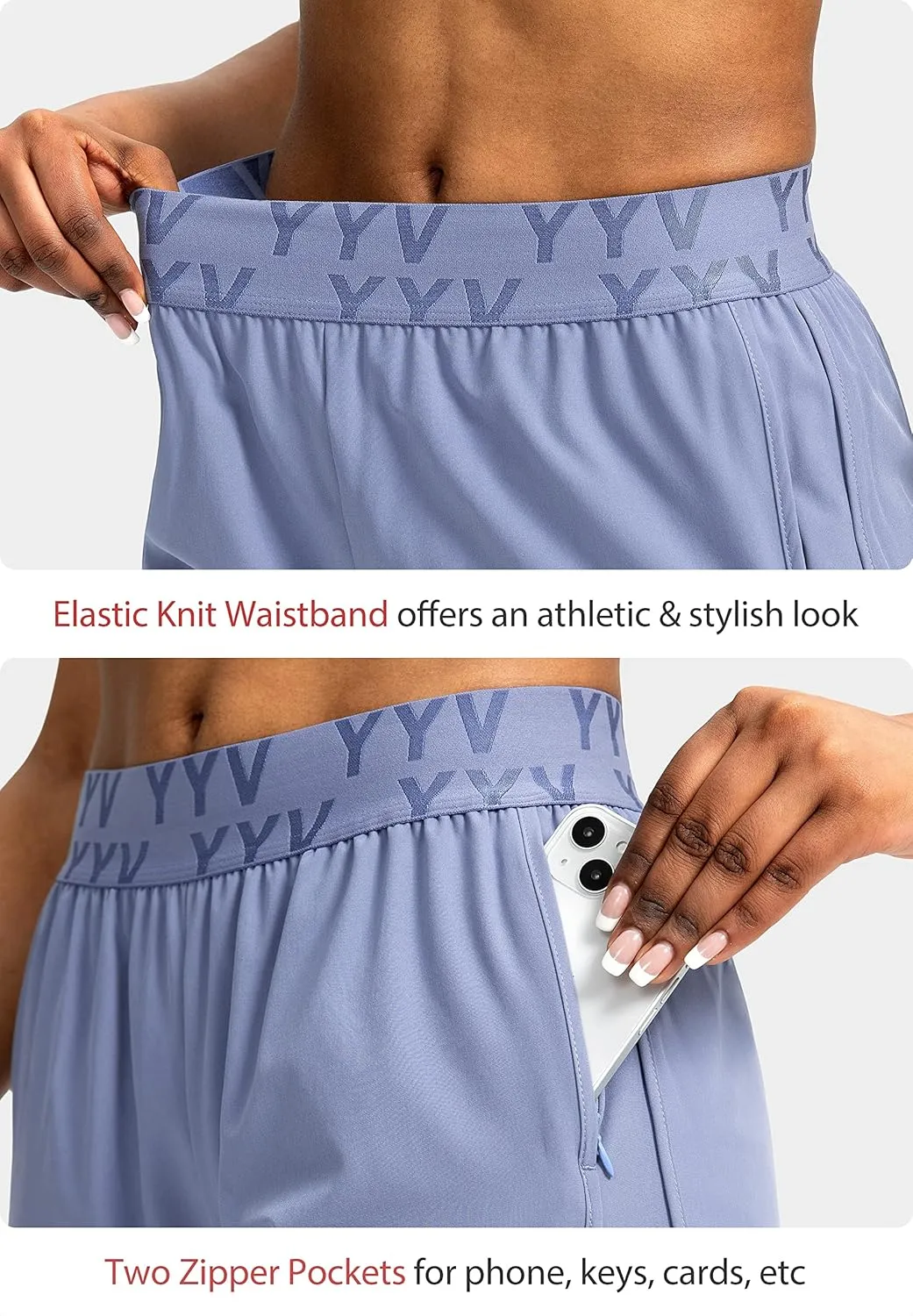 YYV Women's Running Shorts with Zipper Pockets Quick-Dry Elastic Waist Band Athletic Gym Shorts for Women with Liner