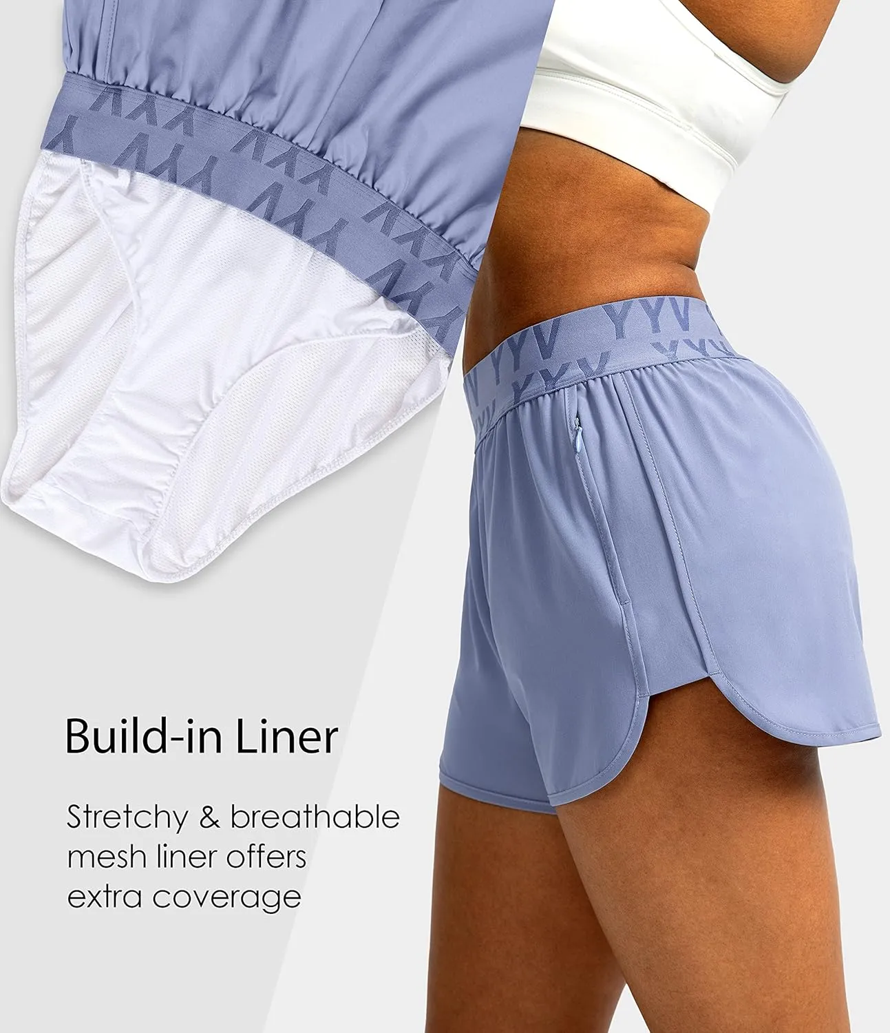 YYV Women's Running Shorts with Zipper Pockets Quick-Dry Elastic Waist Band Athletic Gym Shorts for Women with Liner
