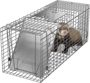 ZENY Live Animal Cage Trap 32" X 12.5" X 12" w/Iron Door Steel Cage Catch Release Humane Rodent Cage for Rabbits, Stray Cat, Squirrel, Raccoon, Mole, Gopher, Chicken, Opossum, Skunk & Chipmunks